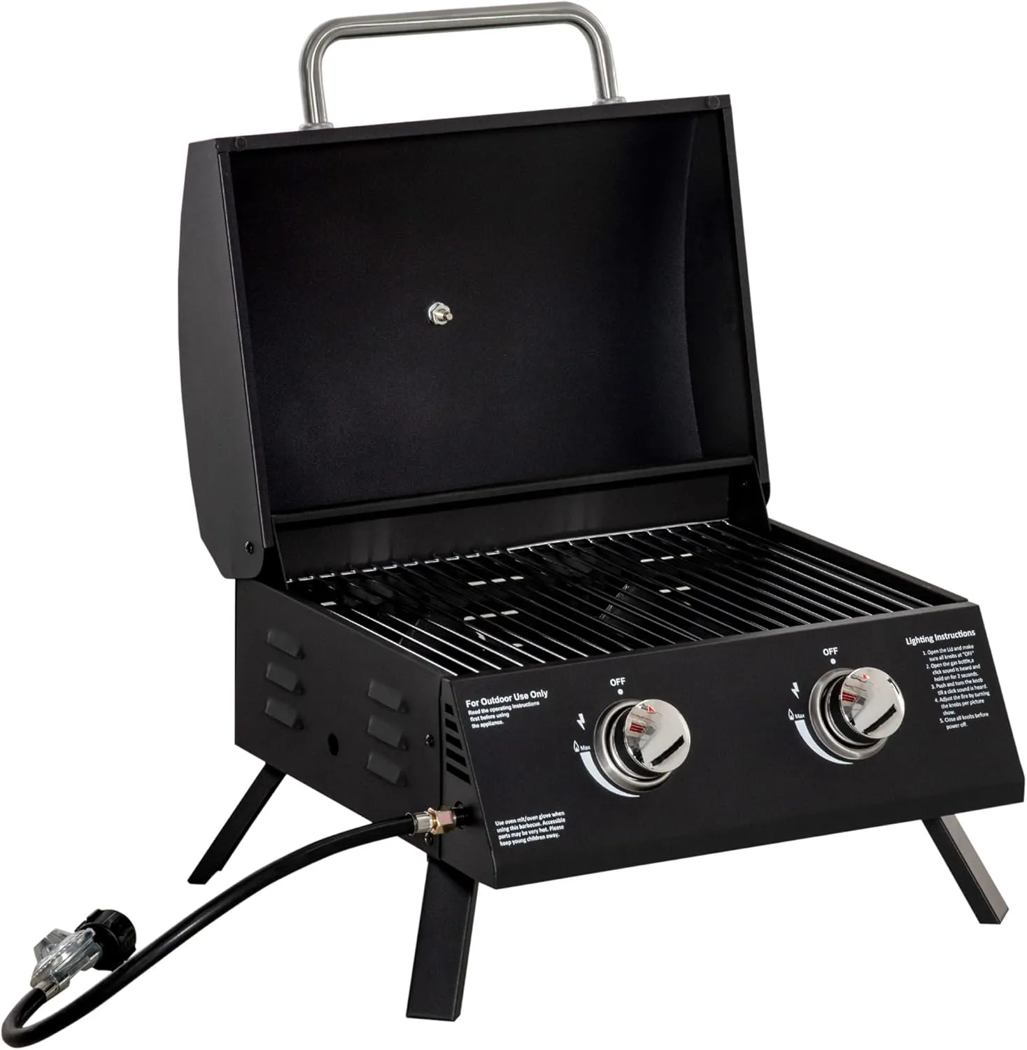 Outsunny 2 Burner Propane Gas Grill Outdoor Portable Tabletop BBQ with Foldable Legs, Lid, Thermometer for Camping, Picnic, Backyard, Black