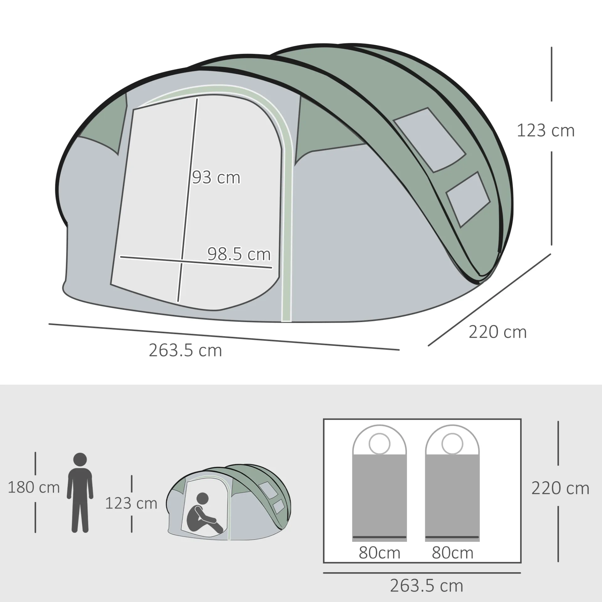Outsunny 4-5 Person Pop-up Camping Tent Waterproof Family Tent w/ 2 Mesh Windows & PVC Windows Portable Carry Bag for Outdoor Trip Dark Green