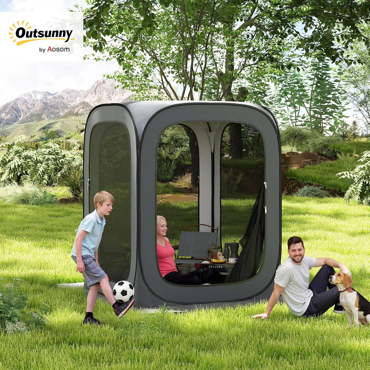 Outsunny 6 x 6ft Pop Up Screen Tent, Portable Camping Gazebo Canopy Screen House with UPF50  Oxford Cloth and Carry Bag for Patio, Backyard, Deck and Outdoor Activities