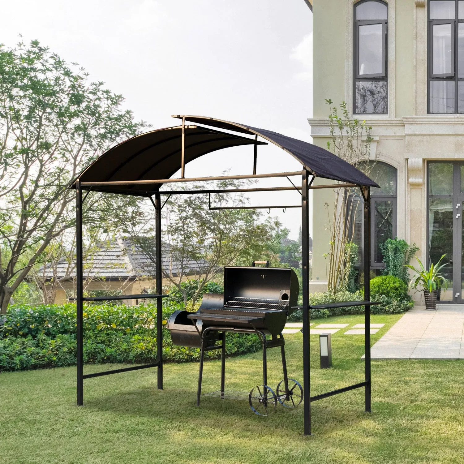 Outsunny 8x4ft Bbq Gazebo Tent Metal Frame Arch Canopy Garden Sunshade Portable Shelter Backyard Wit|Outsunny 8x4pi Bbq Gazebo Tente Cadre En Metal Grill Auvent Jardin Parasol Portable Abri Arriere Cou