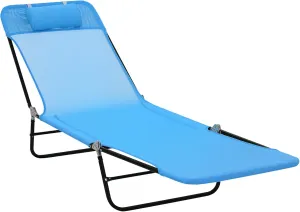 Outsunny Folding Chaise Lounge Chair, Pool Sun Tanning Chair, Outdoor Lounge Chair with Reclining Back, Breathable Mesh Seat, Headrest for Beach, Yard, Patio, Blue