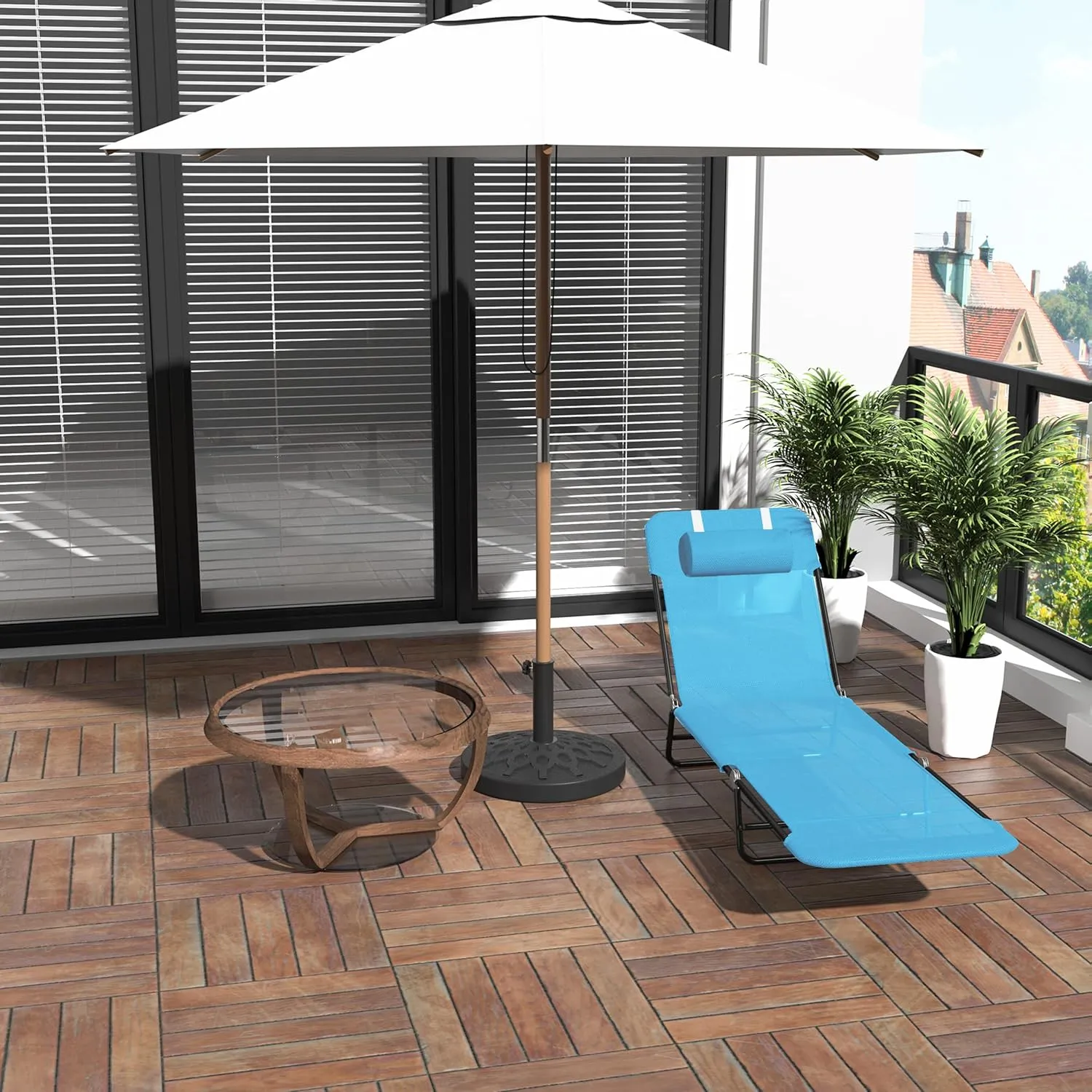 Outsunny Folding Chaise Lounge Chair, Pool Sun Tanning Chair, Outdoor Lounge Chair with Reclining Back, Breathable Mesh Seat, Headrest for Beach, Yard, Patio, Blue