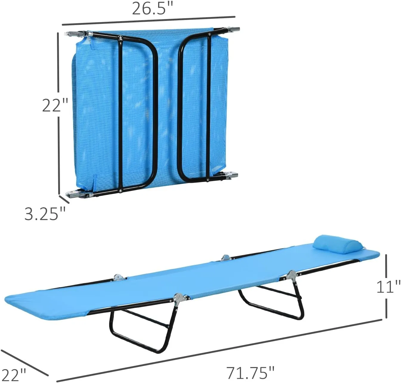 Outsunny Folding Chaise Lounge Chair, Pool Sun Tanning Chair, Outdoor Lounge Chair with Reclining Back, Breathable Mesh Seat, Headrest for Beach, Yard, Patio, Blue