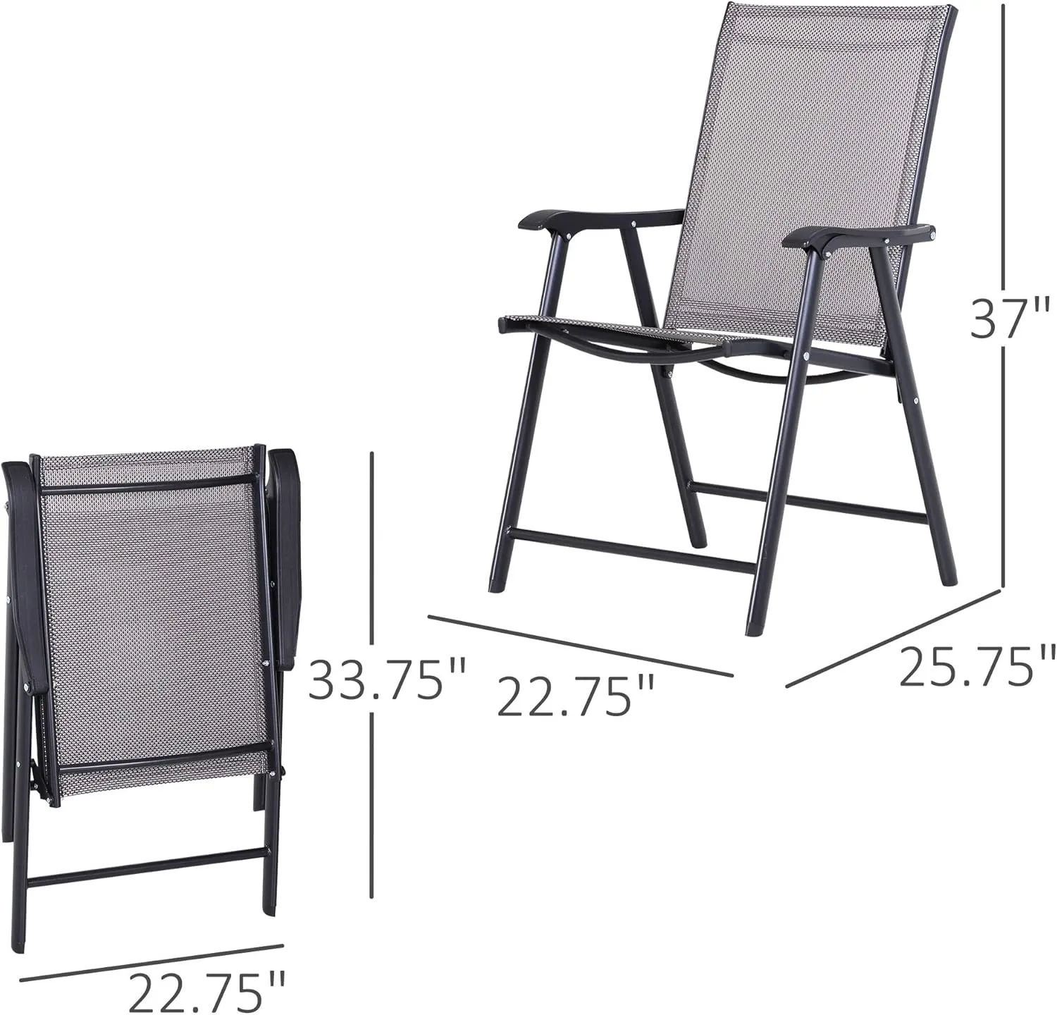 Outsunny Folding Outdoor Patio Chairs Set of 2 Stackable Portable for Deck, Garden, Camping and Travel