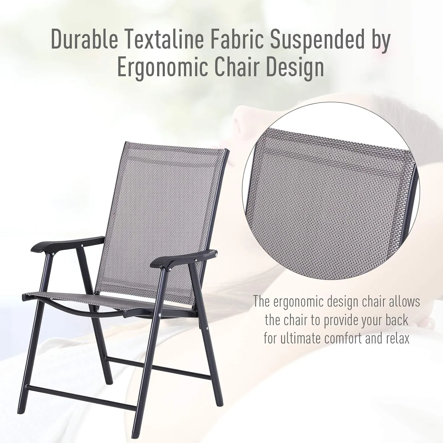Outsunny Folding Outdoor Patio Chairs Set of 2 Stackable Portable for Deck, Garden, Camping and Travel
