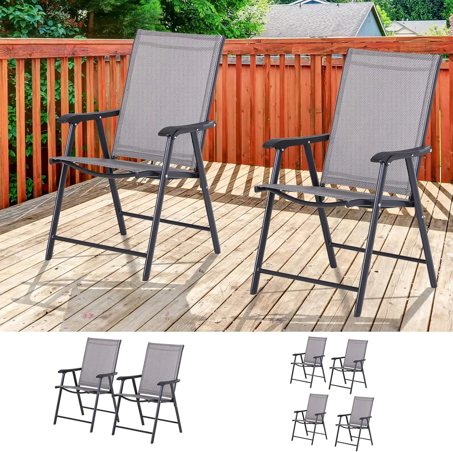 Outsunny Folding Outdoor Patio Chairs Set of 2 Stackable Portable for Deck, Garden, Camping and Travel
