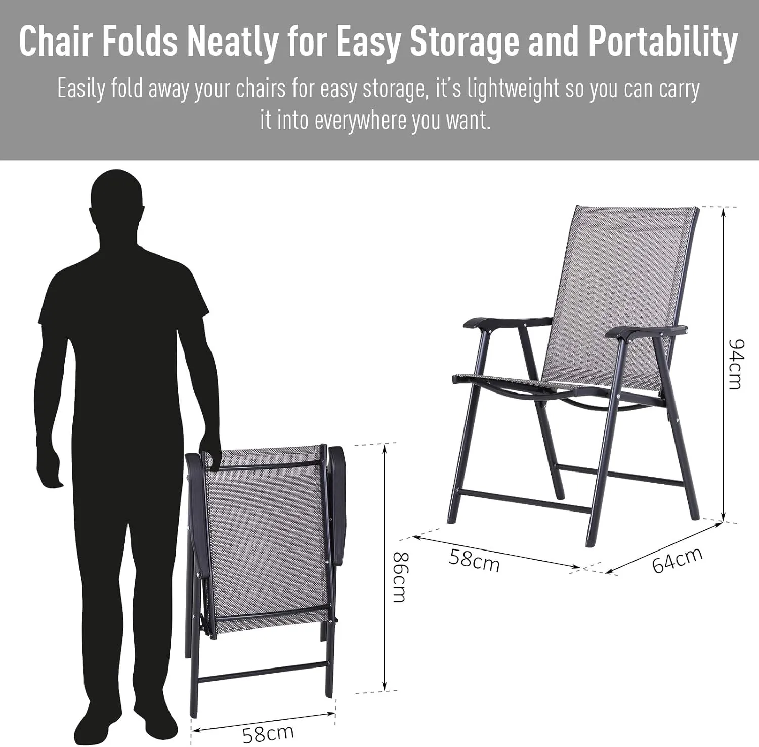 Outsunny Folding Outdoor Patio Chairs Set of 2 Stackable Portable for Deck, Garden, Camping and Travel