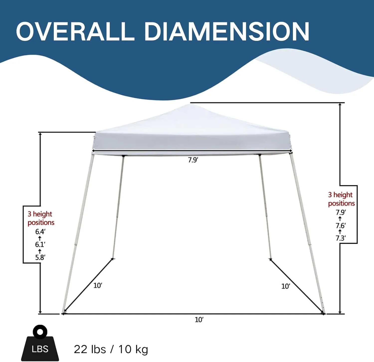 Outvita Canopy 10'x10' Pop Up Commercial Instant Gazebo Tent, Waterproof & UV Protection Canopy Tent with Slant Legs for Party Wedding Birthday BBQ Events