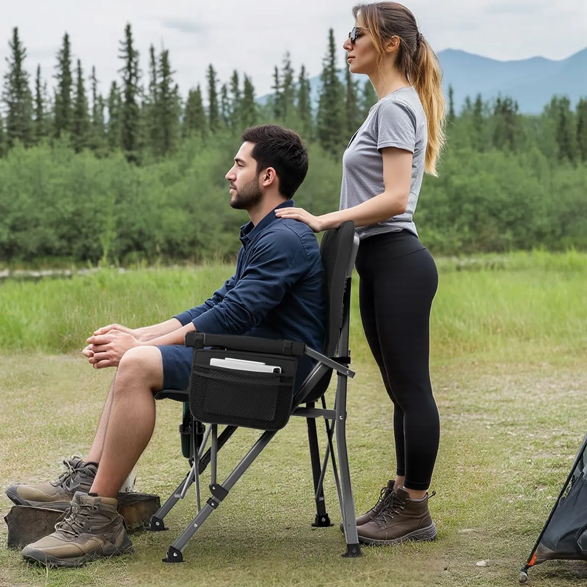 Oversized Camping Chair for Adults Heavy Duty,Heavy Duty Lawn Chair with Side Pockets,Outdoor Camping, Fishing, Beach, Hiking Foldable Camping Chair (2, Black, X-Large)
