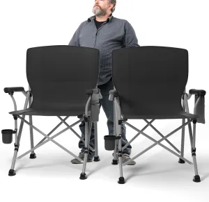 Oversized Camping Chair for Adults Heavy Duty,Heavy Duty Lawn Chair with Side Pockets,Outdoor Camping, Fishing, Beach, Hiking Foldable Camping Chair (2, Black, X-Large)