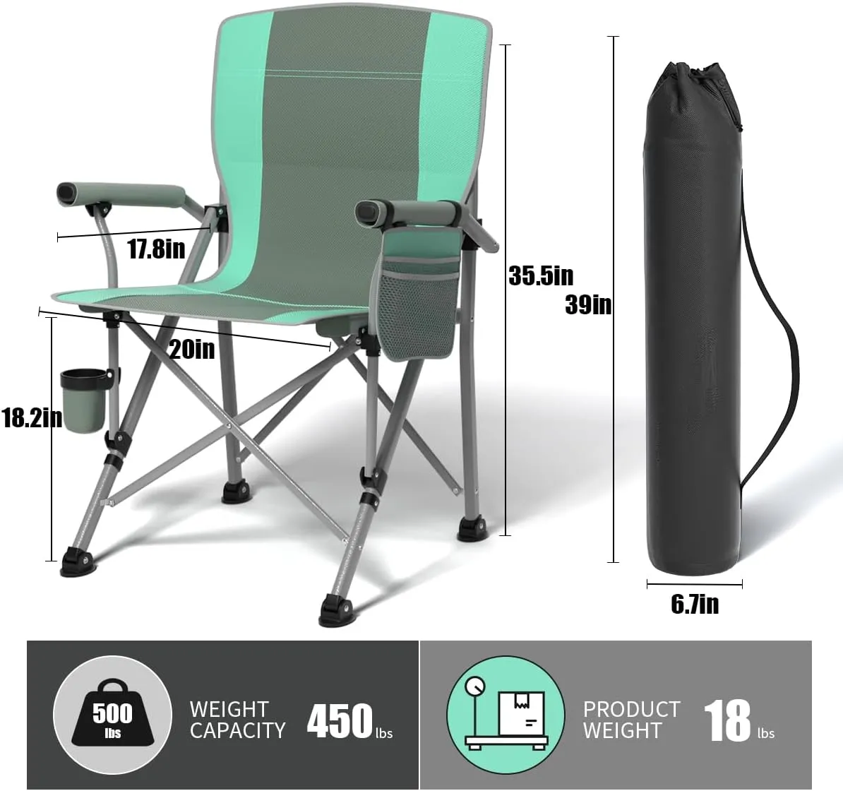 Oversized Camping Chair for Adults Heavy Duty,Heavy Duty Lawn Chair with Side Pockets,Outdoor Camping, Fishing, Beach, Hiking Foldable Camping Chair (2, Grey Light Blue, Extra Large)