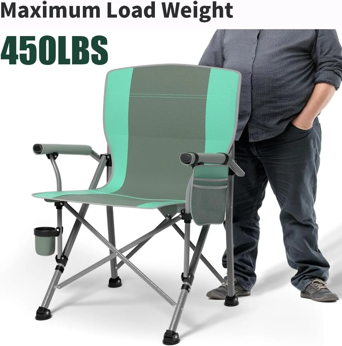Oversized Camping Chair for Adults Heavy Duty,Heavy Duty Lawn Chair with Side Pockets,Outdoor Camping, Fishing, Beach, Hiking Foldable Camping Chair (2, Grey Light Blue, Extra Large)