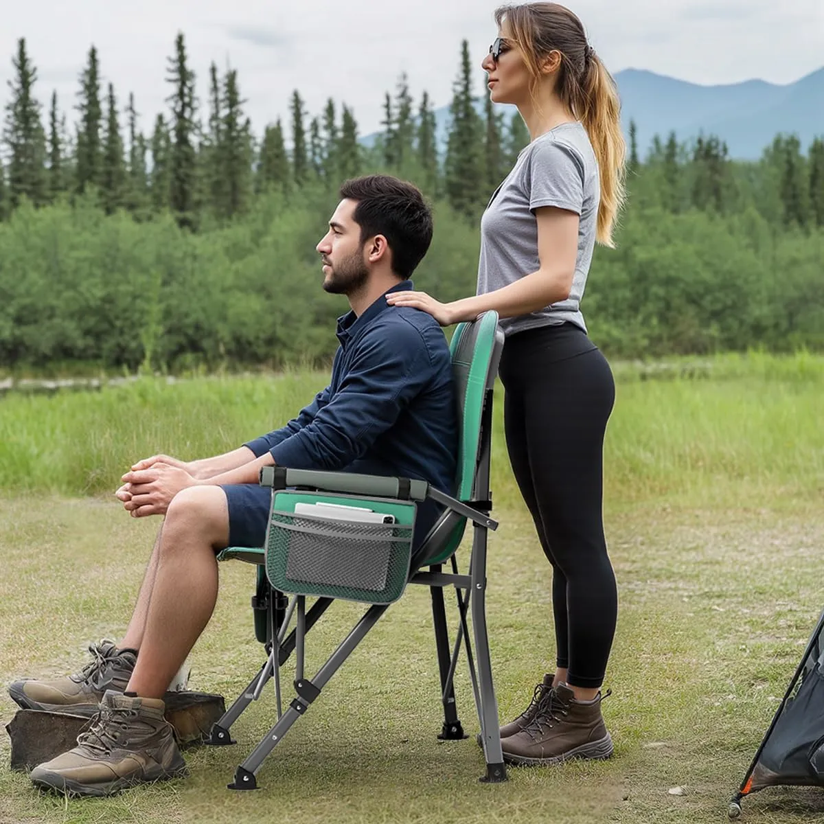 Oversized Camping Chair for Adults Heavy Duty,Heavy Duty Lawn Chair with Side Pockets,Outdoor Camping, Fishing, Beach, Hiking Foldable Camping Chair (2, Grey Light Blue, Extra Large)