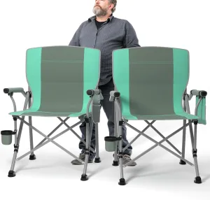 Oversized Camping Chair for Adults Heavy Duty,Heavy Duty Lawn Chair with Side Pockets,Outdoor Camping, Fishing, Beach, Hiking Foldable Camping Chair (2, Grey Light Blue, Extra Large)