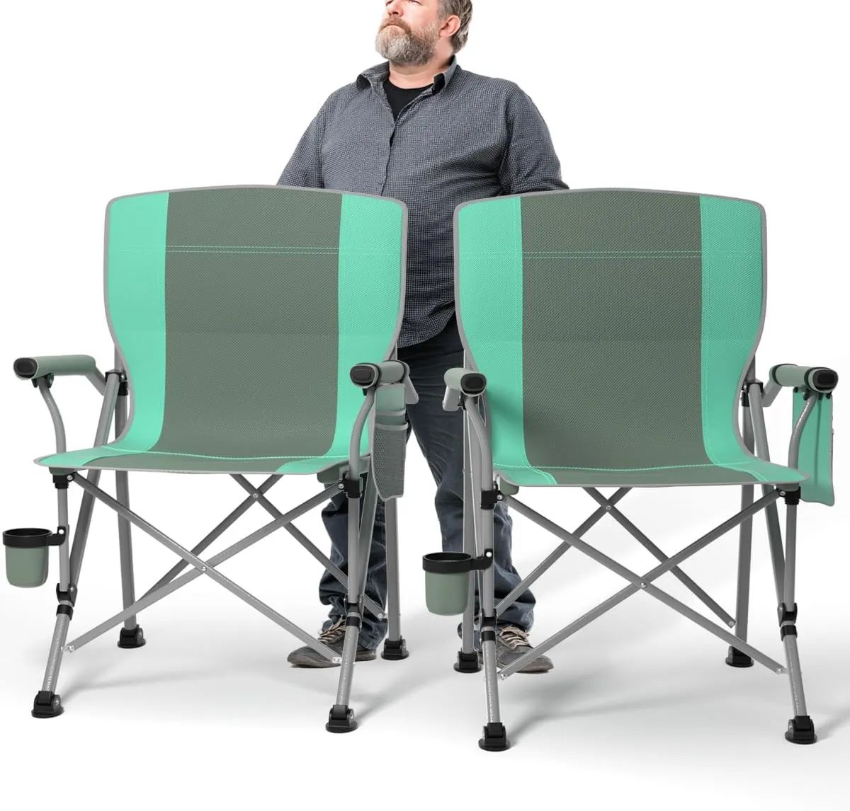 Oversized Camping Chair for Adults Heavy Duty,Heavy Duty Lawn Chair with Side Pockets,Outdoor Camping, Fishing, Beach, Hiking Foldable Camping Chair (2, Grey Light Blue, Extra Large)