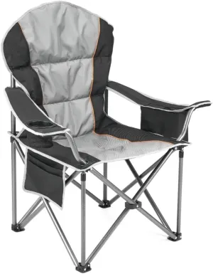 Oversized Camping Folding Chair, Heavy Duty Outdoor Chair with Padded Seat, Cup Holder, Side Pocket, Cooler Bag, 5000 LBS Steel Frame, Portable for Camping Beach Travel (Black  Gray   Iron   Nylon)