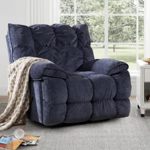 Oversized Rocker Recliner Chair, Manual Overstuffed Extra Wide Rocking Recliners Soft with Breathable Soft Fabric, Swivel Rocker Recliner for Living,Soft Padded Headrest and Armrest (Manual, Blue)