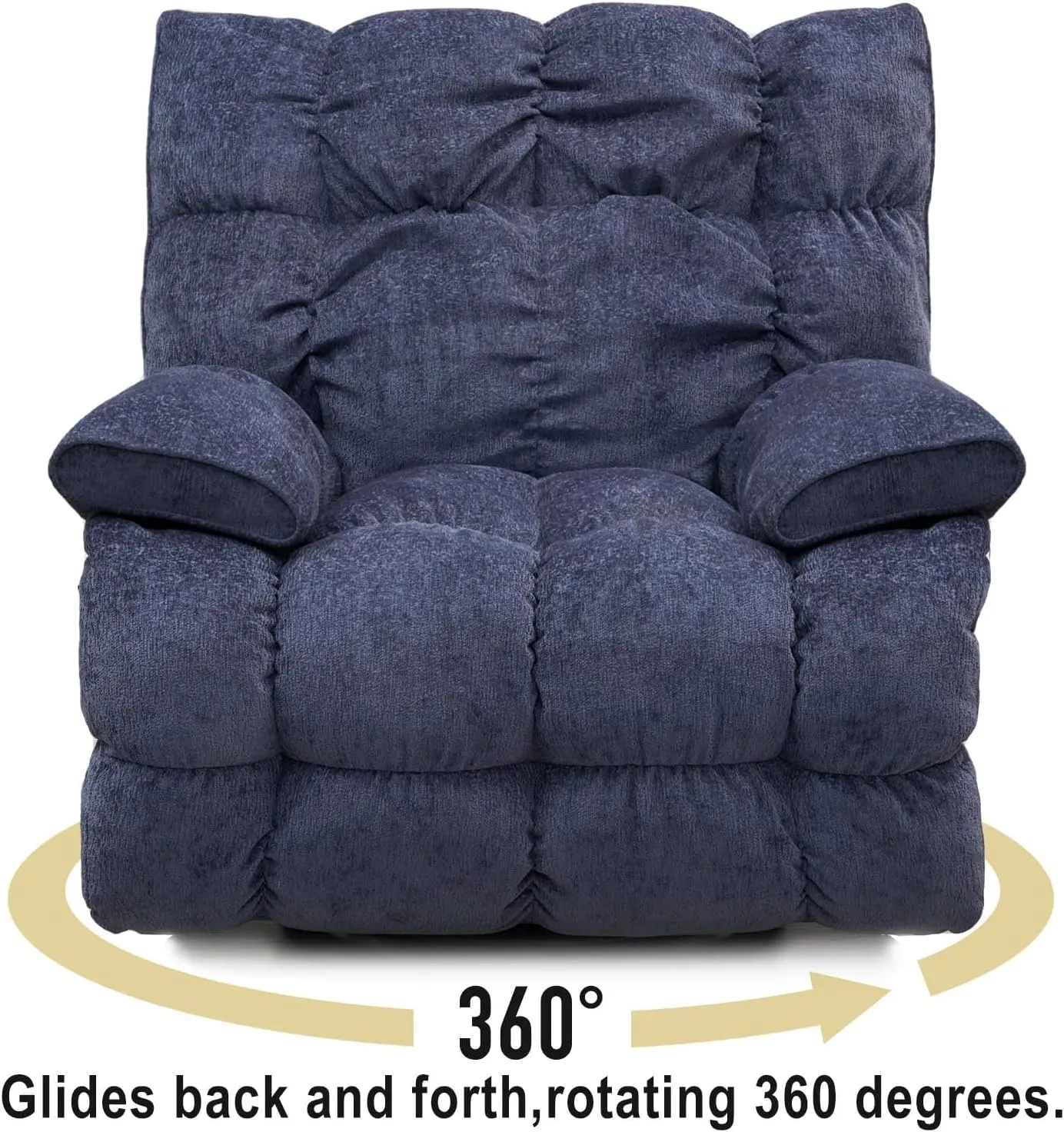 Oversized Rocker Recliner Chair, Manual Overstuffed Extra Wide Rocking Recliners Soft with Breathable Soft Fabric, Swivel Rocker Recliner for Living,Soft Padded Headrest and Armrest (Manual, Blue)