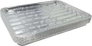 Pack of 15 Disposable Aluminum Broiler Pans – Good for BBQ, Grill Trays – Multi-Pack of Durable Aluminum Sheet Pans – Ribbed Bottom Surface - 13.40" x 9" x 0.85"