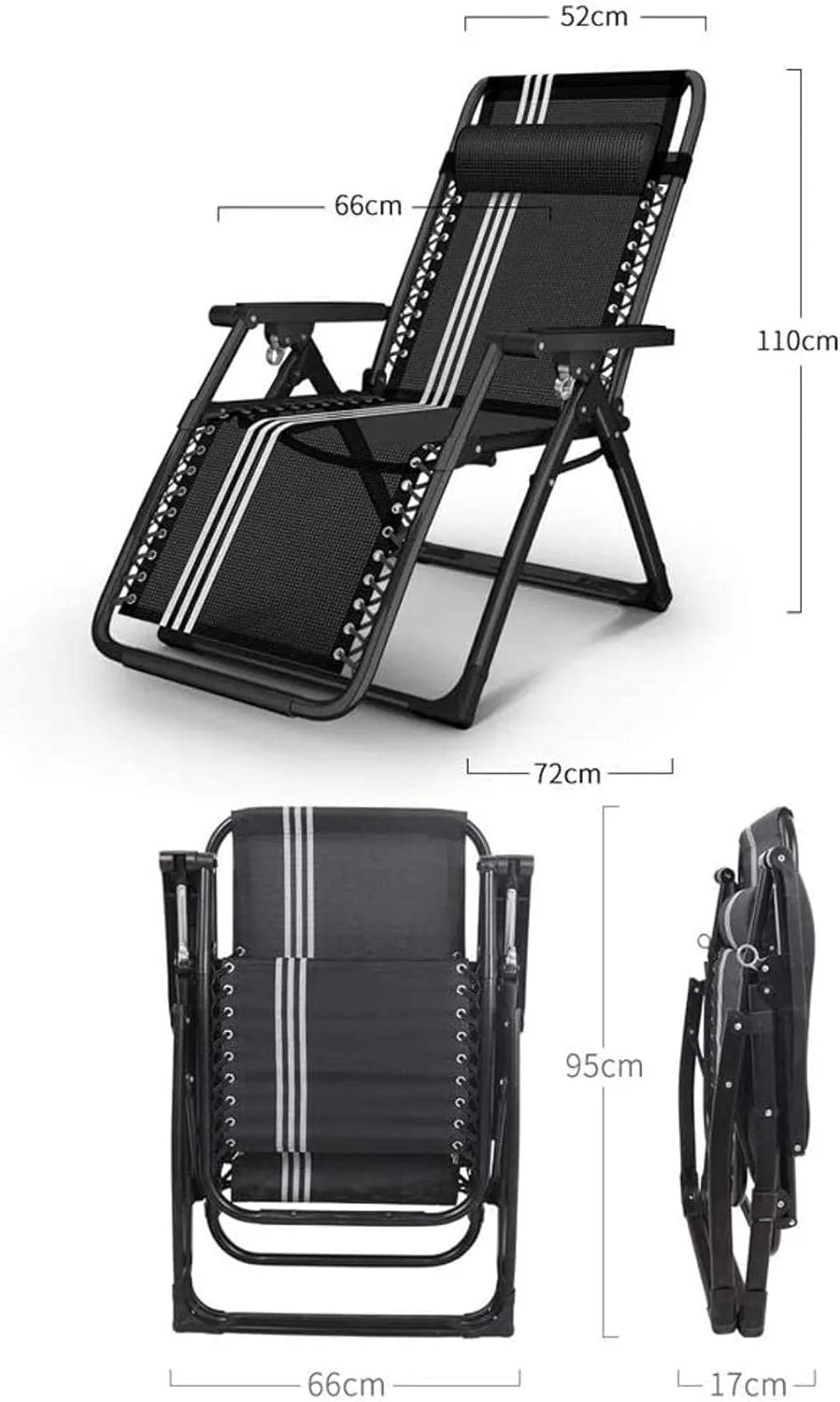 Padded Patio Lounge Chair Lounge Chair Adjustable Outdoor Patio Deck Chair Used for Patio Lawn Recliners Folding Black c-1
