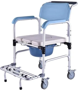 Padded Seat Transfer Bench, Commode/Over Toilet Chair Moving Collapsible Wheeled/Backrest/Padded Seat Shower Chairfor for Old Man Pregnant Women Bath Chair,Transfer Bench