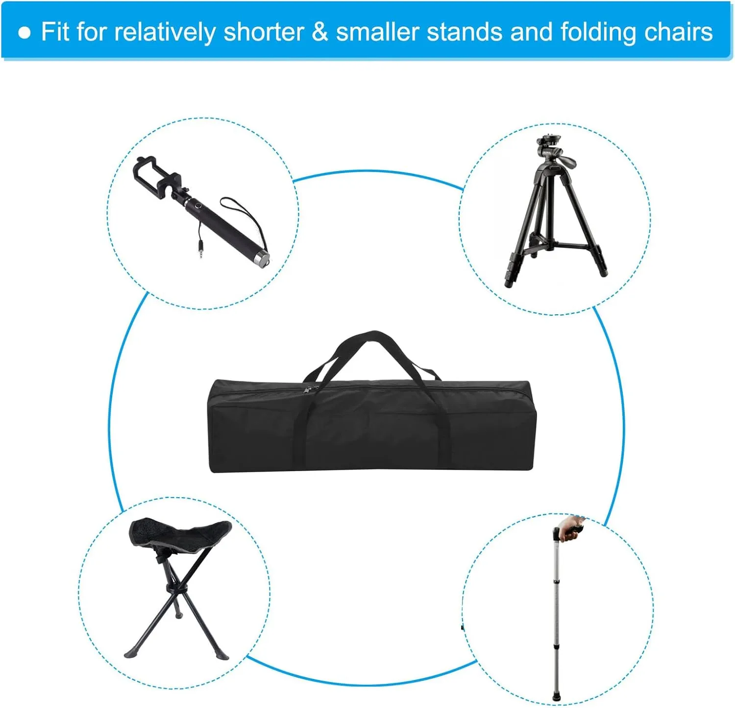 PATIKIL 25 Inch Mini Camp Chair Replacement Bag, 2 Pack Nylon Foldable Tripod Carrying Bag Large Zippered Bag with Shoulder Strap for Camping Travel, Black