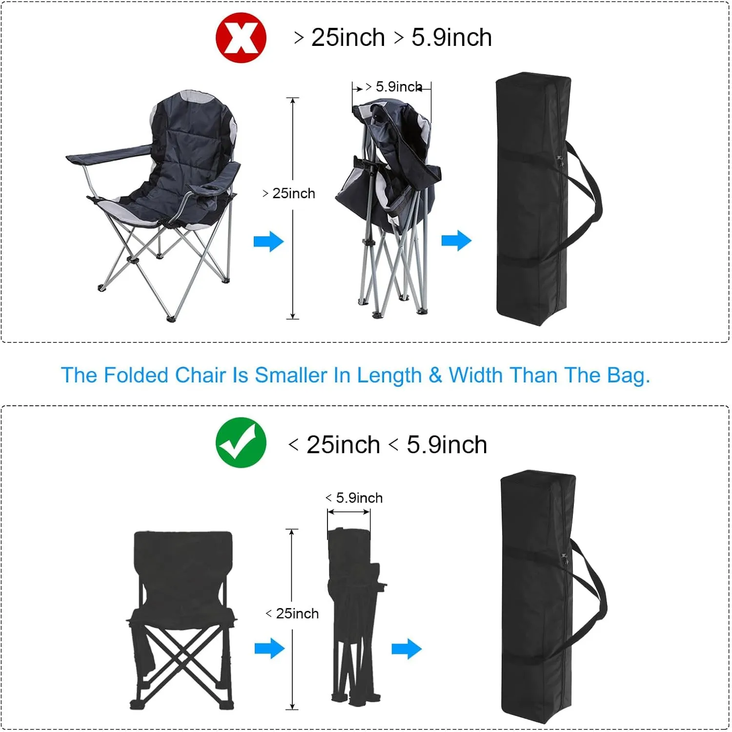 PATIKIL 25 Inch Mini Camp Chair Replacement Bag, 2 Pack Nylon Foldable Tripod Carrying Bag Large Zippered Bag with Shoulder Strap for Camping Travel, Black
