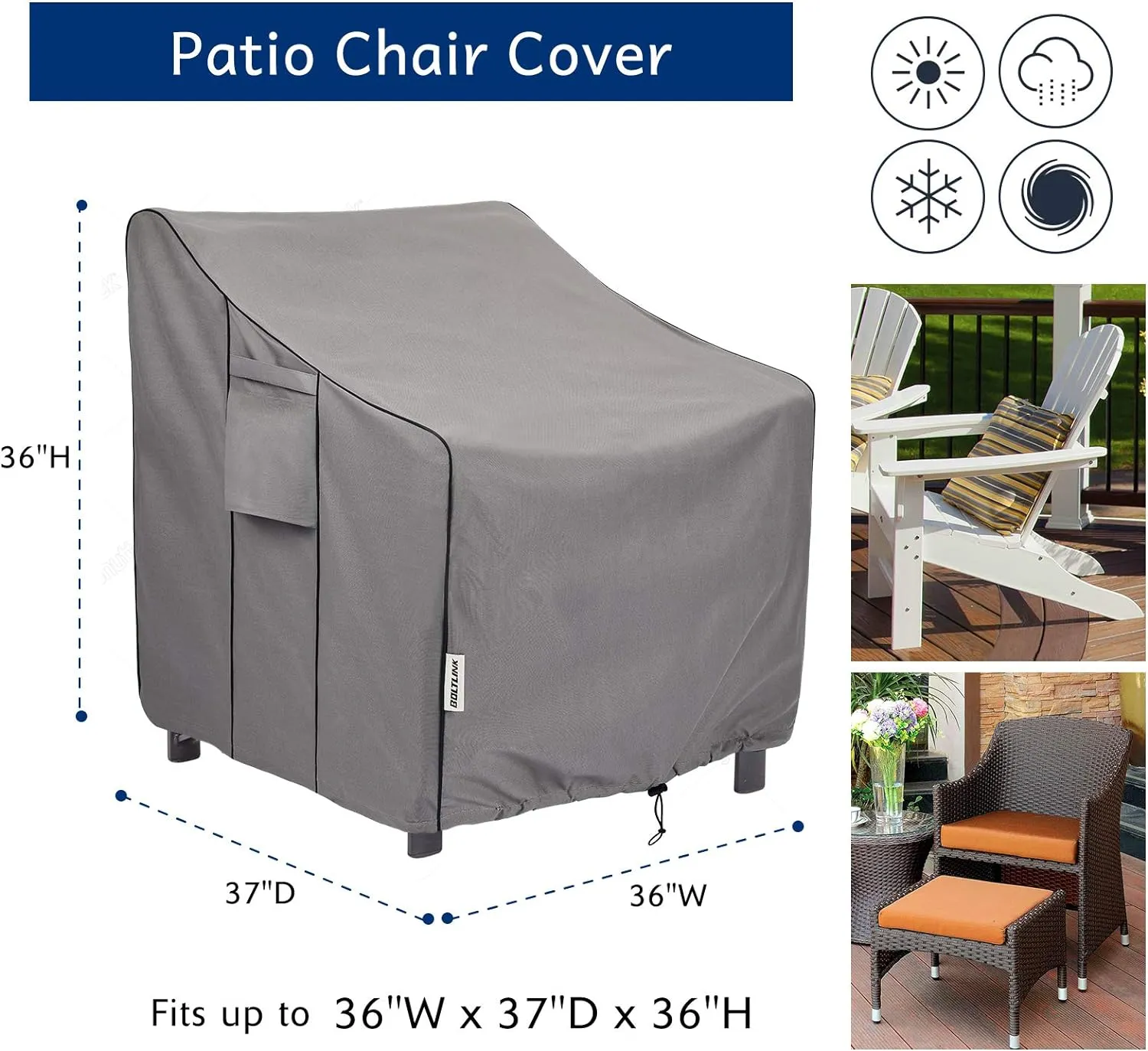 Patio Chair Covers Waterproof, Heavy Duty Outdoor Furniture Covers Fits up to 36W x 37D x 36H inches -2 Pack