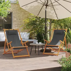 Patio Chair Folding Beach Chairs 2 pcs Gray Fabric
