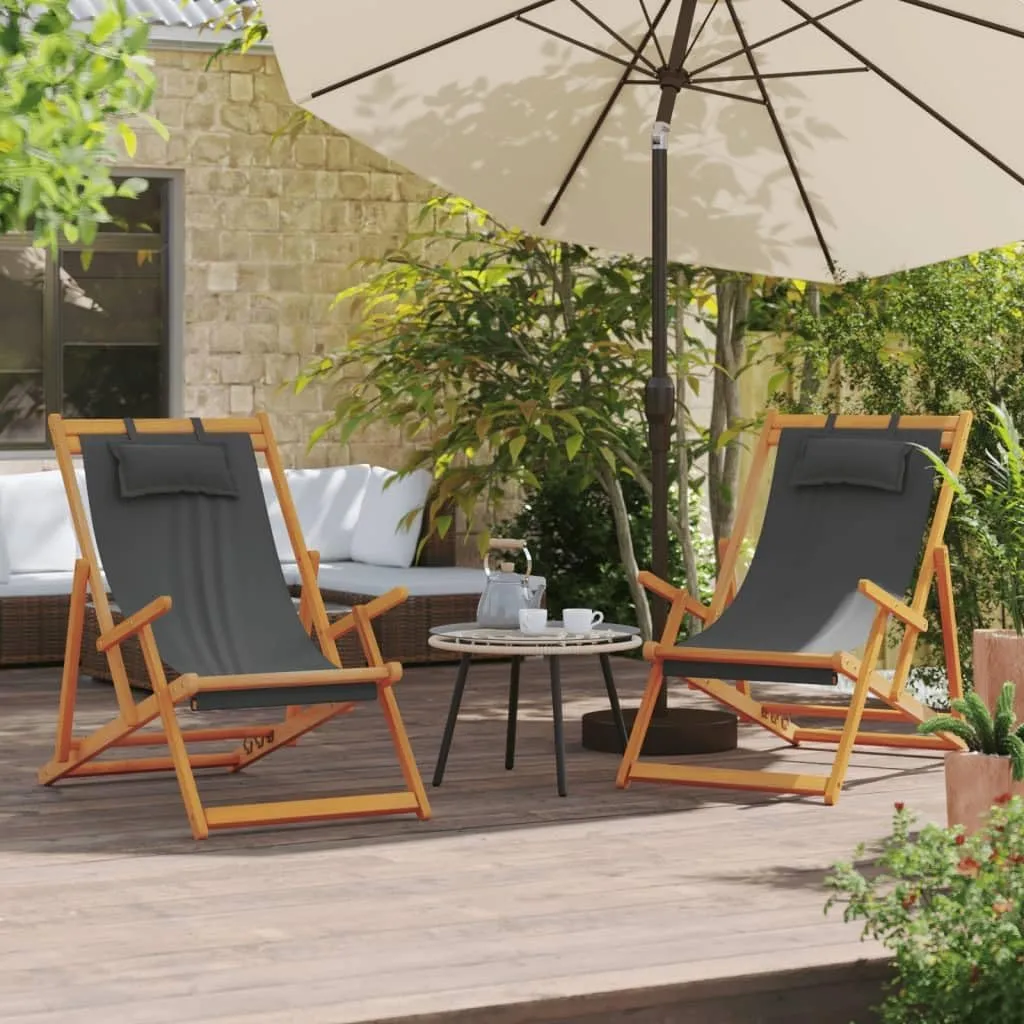 Patio Chair Folding Beach Chairs 2 pcs Gray Fabric