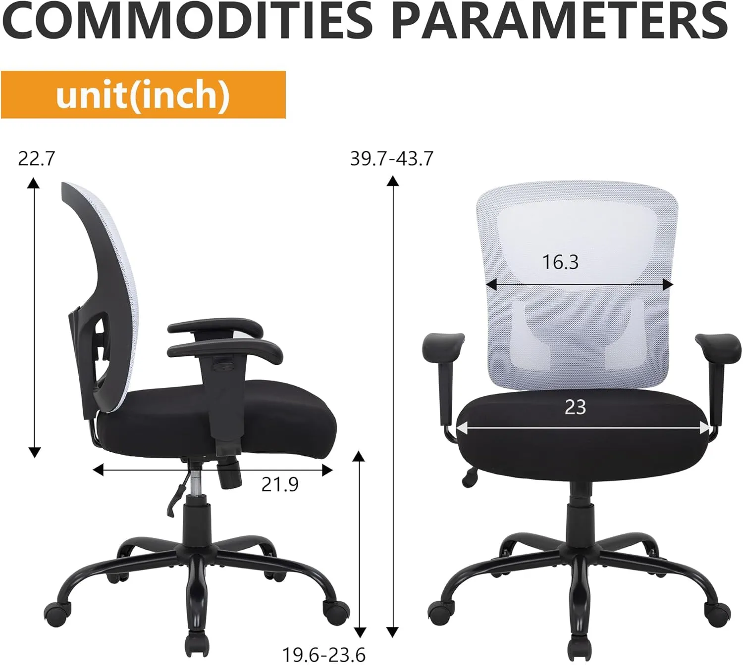 PayLessHere Ergonomic Desk Chair Office Chair Computer Chair 500lbs with Lumbar Support Wide Seat Adjust Arms Rolling Swivel High Back Task Executive Big and Tall Office Chair for Home Office，White