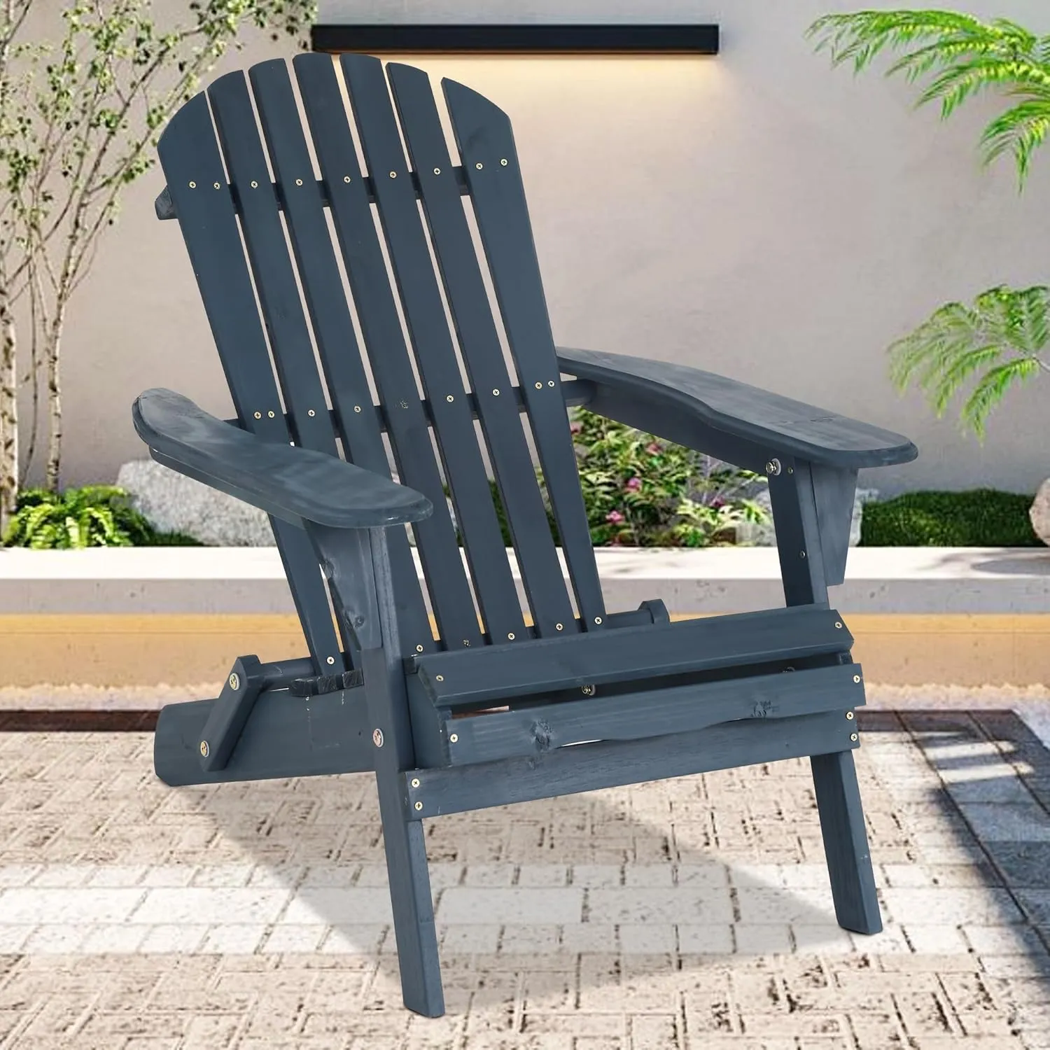PayLessHere Sturdy Adirondack Chair All Weather Fire Pit Lounge Chair Easy Assemble Folding Outdoor Chair for Paito Balcony Lawn Garden Beach, Navy Color