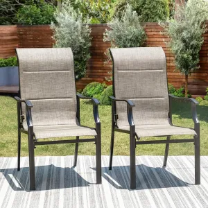 PHI VILLA Outdoor Dining Chairs Set of 2, High Back Textilene Fabric Padded Armchairs with E-Coated Steel Frame for Patio, Porch, Deck, Yard