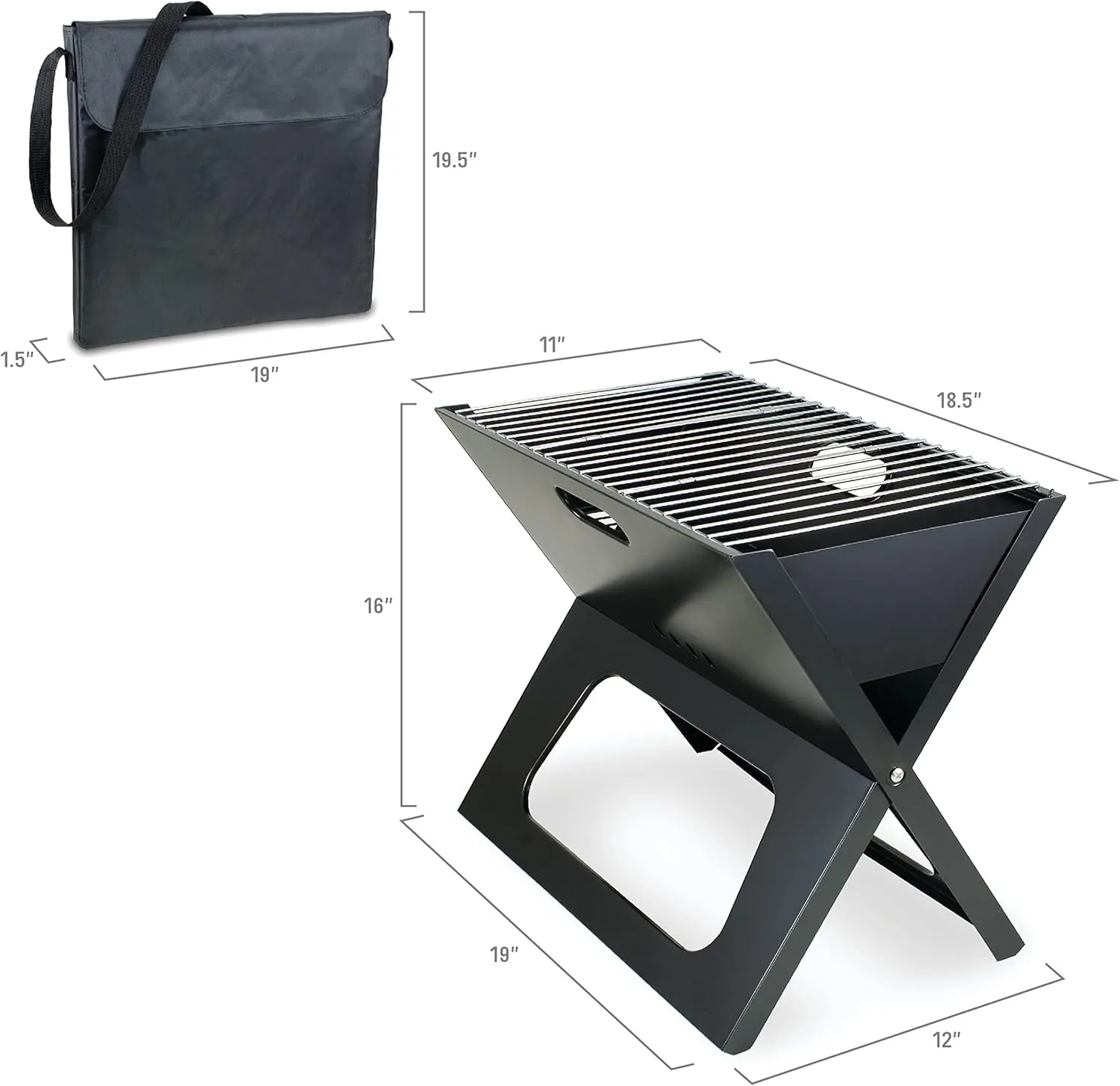 PICNIC TIME NCAA Michigan Wolverines X-Grill Portable Grill, Camping Grill, Small Charcoal Grill for Tailgating, (Black)