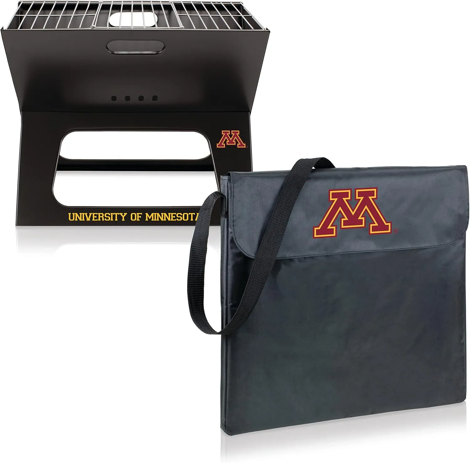 PICNIC TIME NCAA Michigan Wolverines X-Grill Portable Grill, Camping Grill, Small Charcoal Grill for Tailgating, (Black)