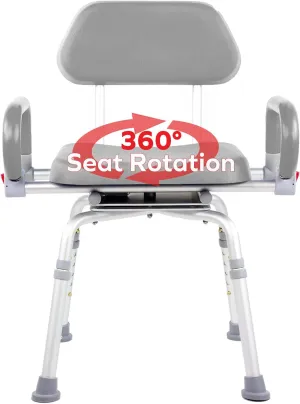 Platinum Health Revolution Pivoting Shower Chair for Bathtub, Adjustable Swivel Seat with Padded Back and Arms, Adjustable Space Saving Design for Tubs, Shower, for Elderly, Handicap & Seniors, Gray