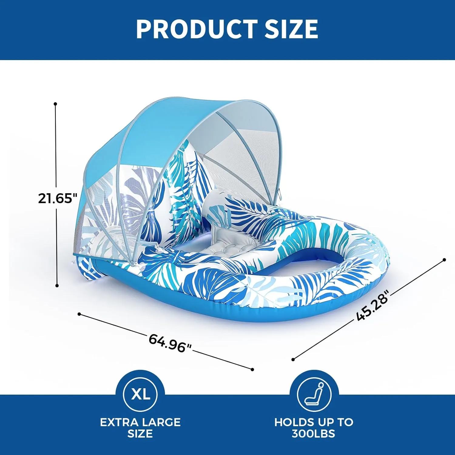 Pool Float for Adults with Canopy, XL Inflatable Chair Lounge Floaties with Adjustable Sun Shade Cover, Drink Holder, Ergonomic Headrest