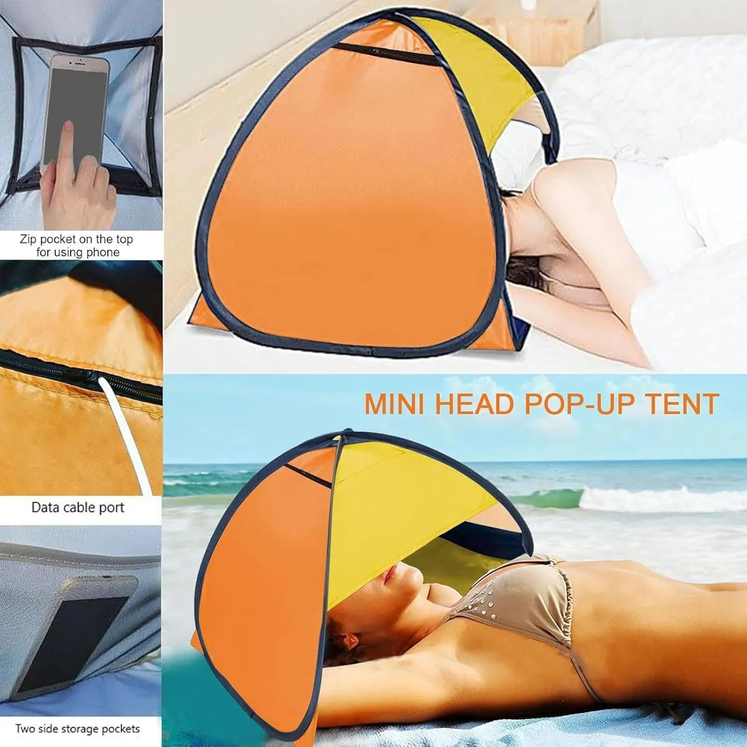 Pop Up Beach Head Tent - UV Protection Beach Shade Tent for Head,Easy Setup Automatic Sun Shelters for Outdoor Hiking Picnic Sunbathing Fishing