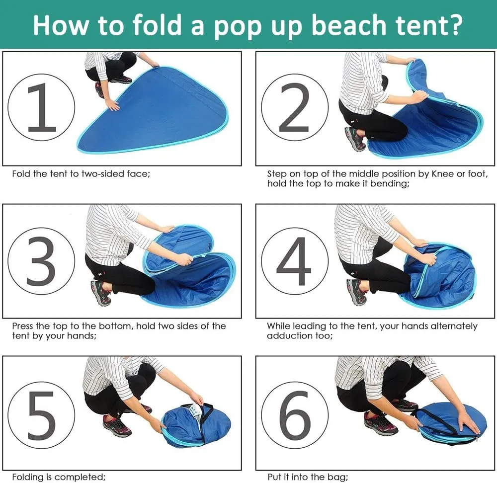 Pop Up Beach Tent, Portable Beach Shade Tent, Anti UV Beach with Carry Bag Beach Tent, Family Beach Sun Shade Tent for Camping, Fishing, Hiking, Picnicing