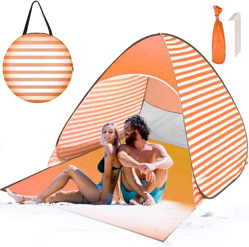 Pop Up Beach Tent, Portable Beach Shade Tent, Anti UV Beach with Carry Bag Beach Tent, Family Beach Sun Shade Tent for Camping, Fishing, Hiking, Picnicing