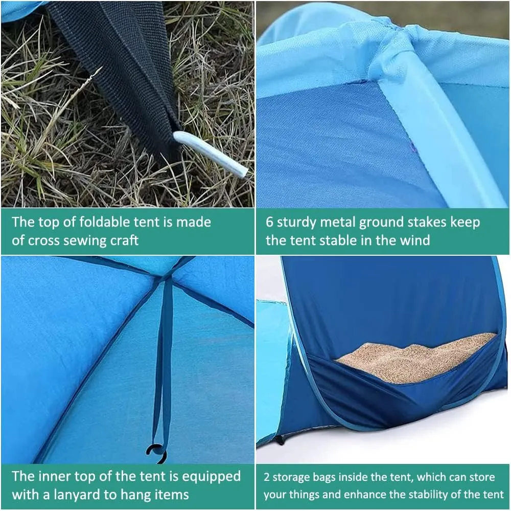 Pop Up Beach Tent, Portable Beach Shade Tent, Anti UV Beach with Carry Bag Beach Tent, Family Beach Sun Shade Tent for Camping, Fishing, Hiking, Picnicing