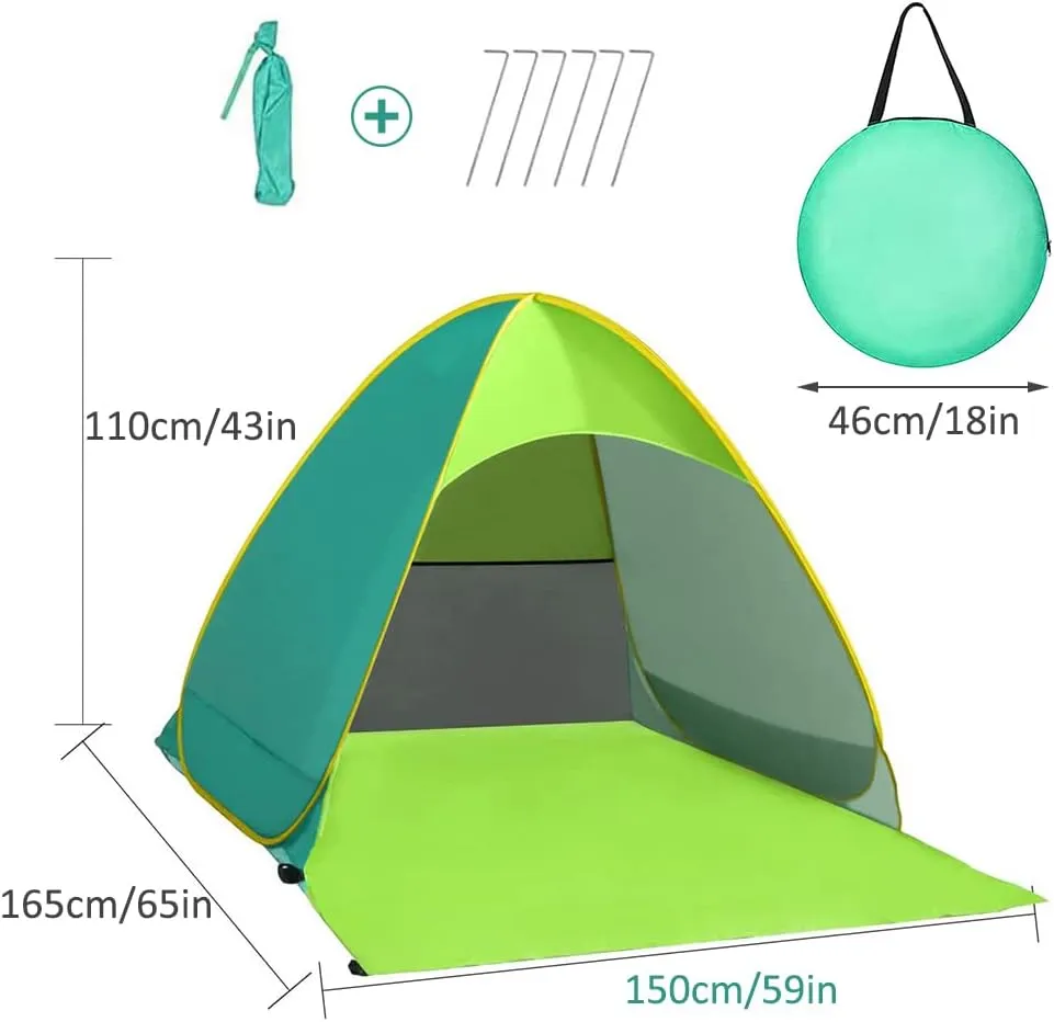 Pop Up Beach Tent, Portable Beach Shade Tent, Anti UV Beach with Carry Bag Beach Tent, Family Beach Sun Shade Tent for Camping, Fishing, Hiking, Picnicing