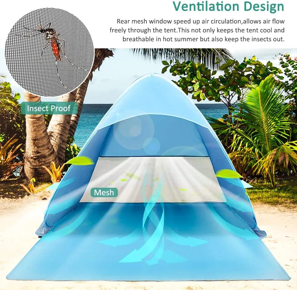 Pop Up Beach Tent, Portable Beach Shade Tent, Anti UV Beach with Carry Bag Beach Tent, Family Beach Sun Shade Tent for Camping, Fishing, Hiking, Picnicing