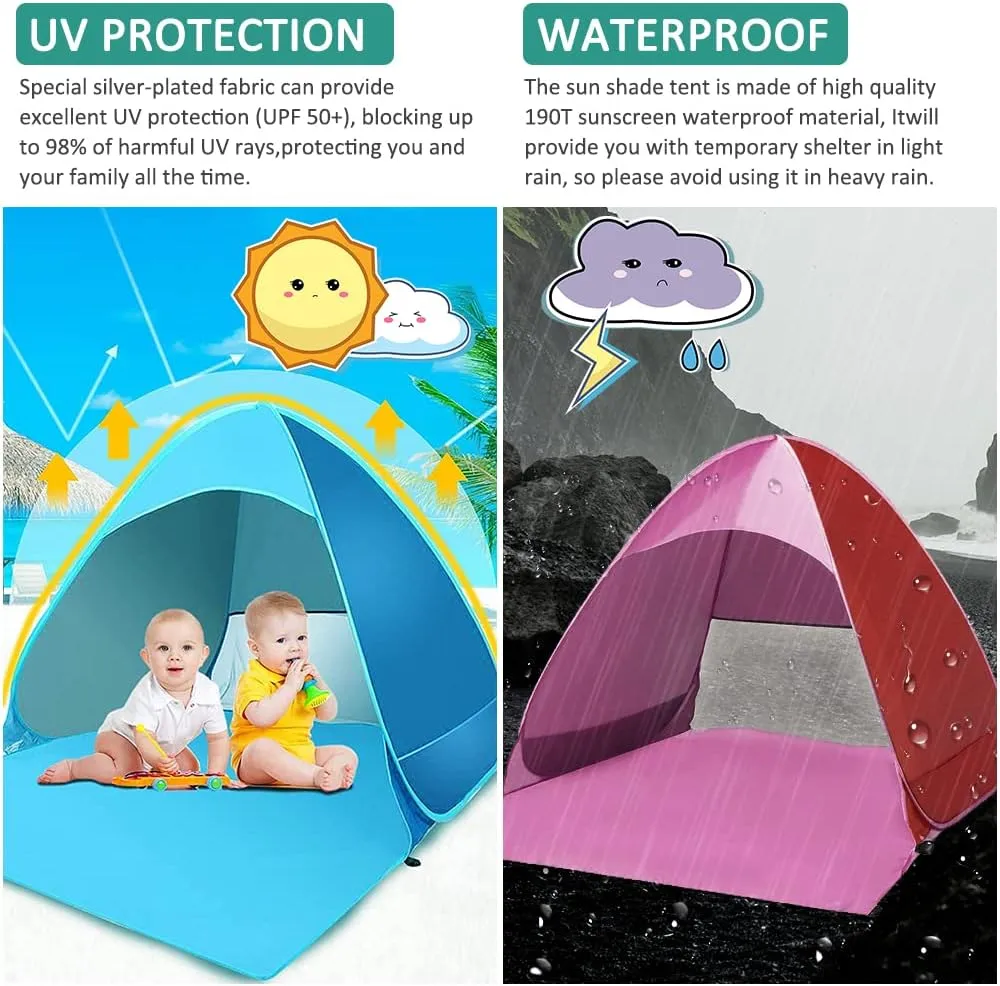 Pop Up Beach Tent, Portable Beach Shade Tent, Anti UV Beach with Carry Bag Beach Tent, Family Beach Sun Shade Tent for Camping, Fishing, Hiking, Picnicing