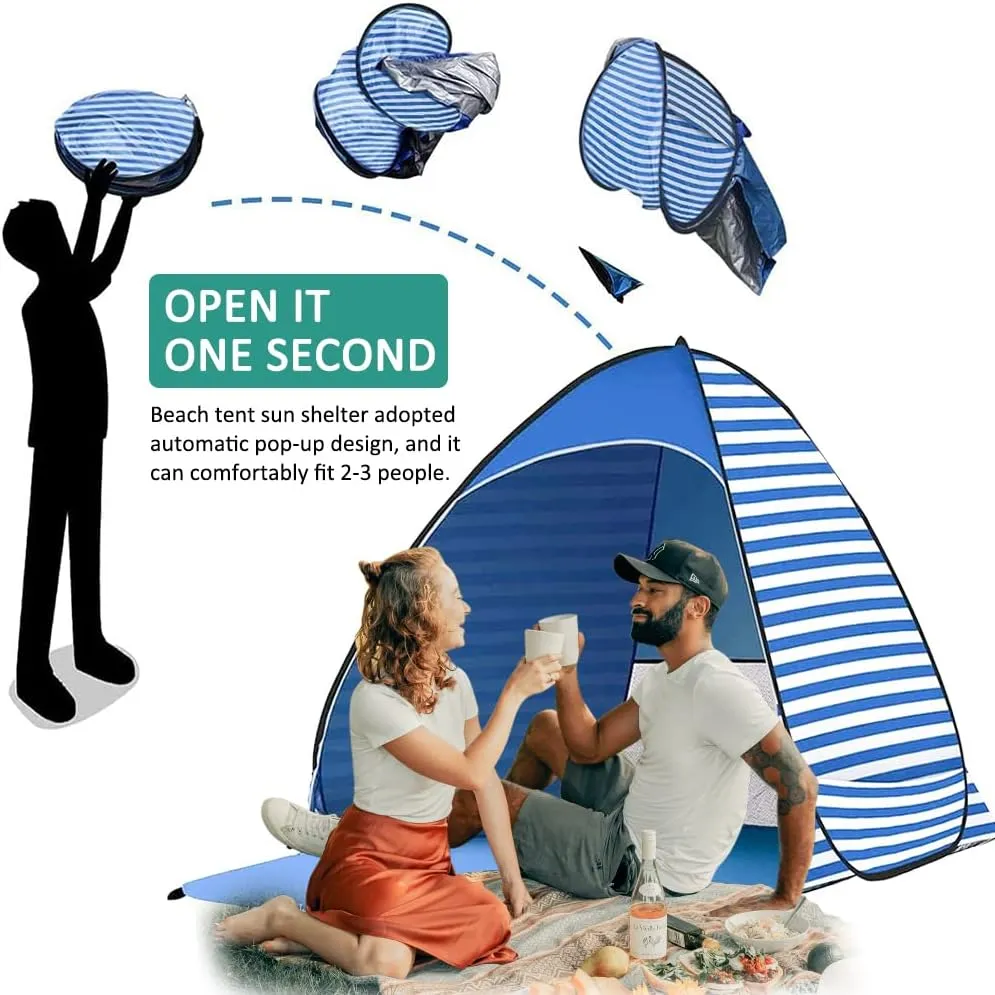Pop Up Beach Tent, Portable Beach Shade Tent, Anti UV Beach with Carry Bag Beach Tent, Family Beach Sun Shade Tent for Camping, Fishing, Hiking, Picnicing