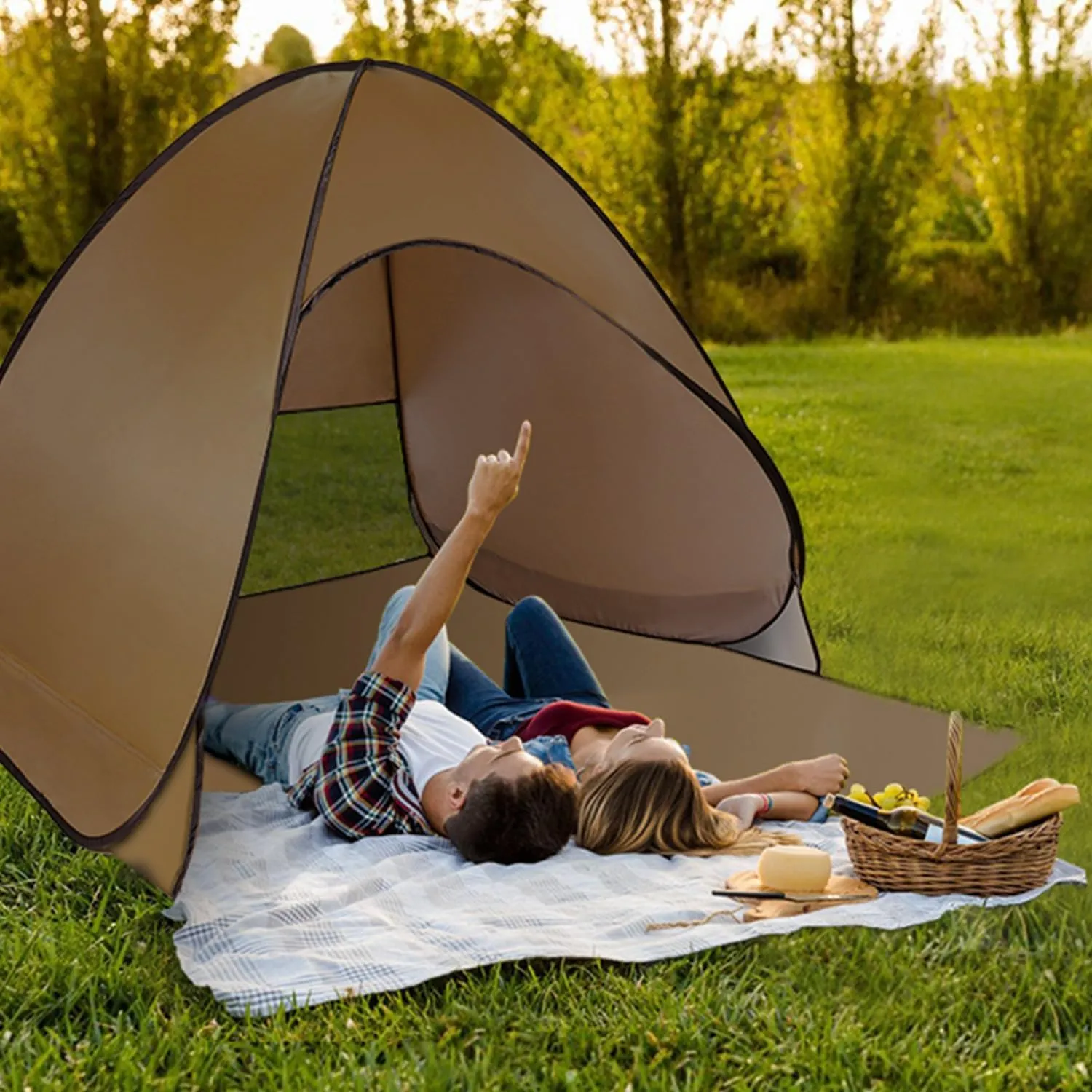 Pop Up Beach Tent Sun Shade Shelter Anti-UV Automatic Waterproof Tent Canopy for 2/3 Man w/Net Window Storage Bag for Outdoor Beach Camping Fishing Park Lake
