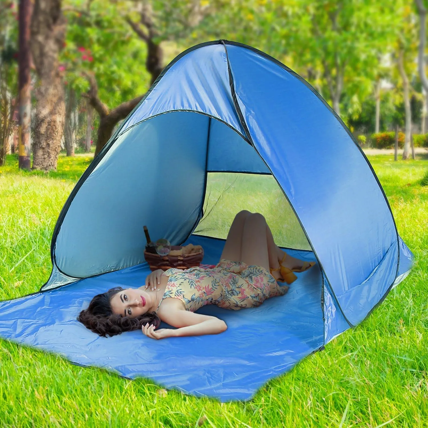 Pop Up Beach Tent Sun Shade Shelter Anti-UV Automatic Waterproof Tent Canopy for 2/3 Man w/Net Window Storage Bag for Outdoor Beach Camping Fishing Park Lake