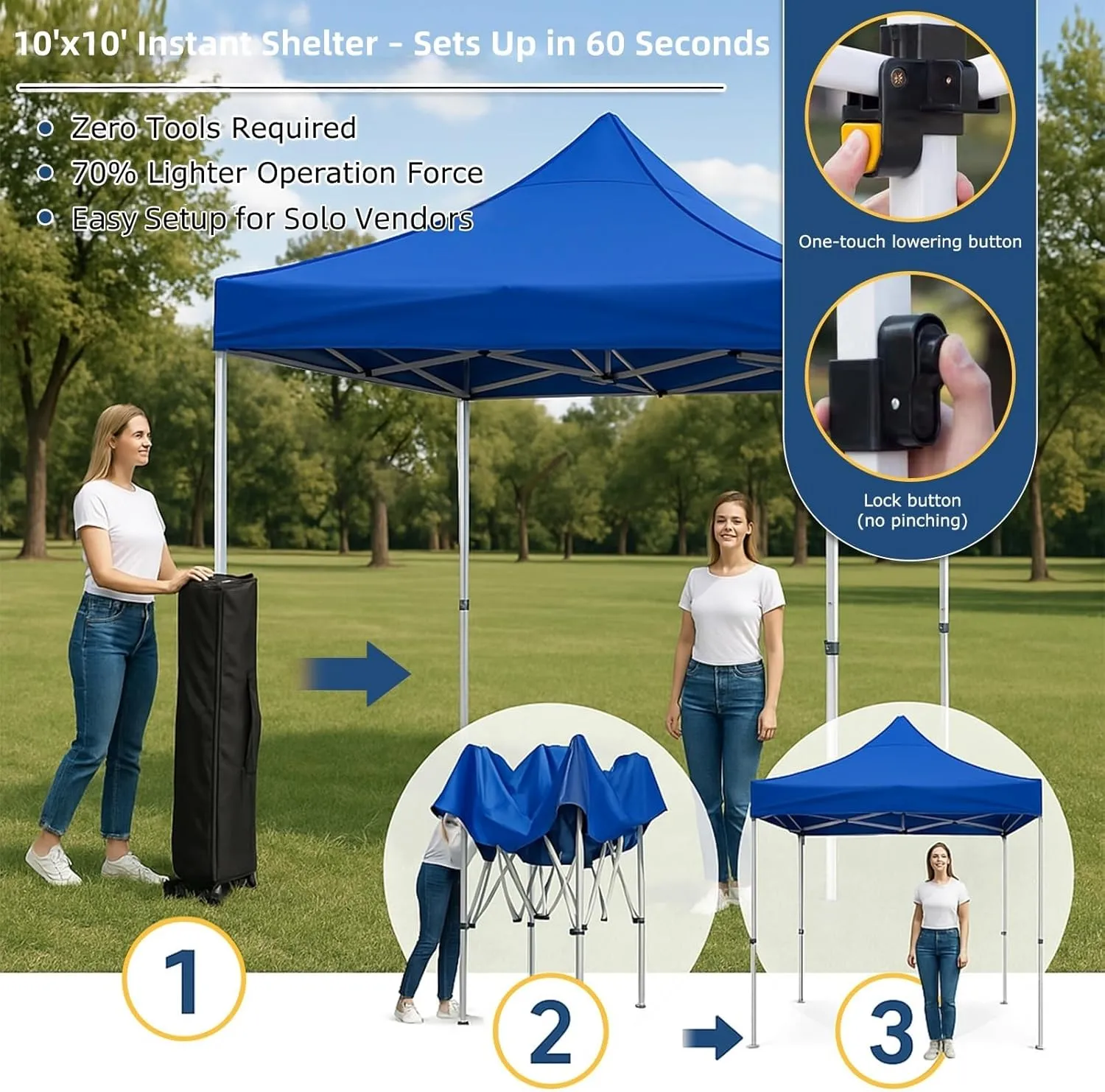 Pop Up Canopy Tent 10 x 10 FT,Instant Setup in 60 Seconds,Windproof Waterproof,Sun Shelter for Beach,Camping,Backyard,Outdoor Events(Portable with Carry Bag) Blue 10 * 20