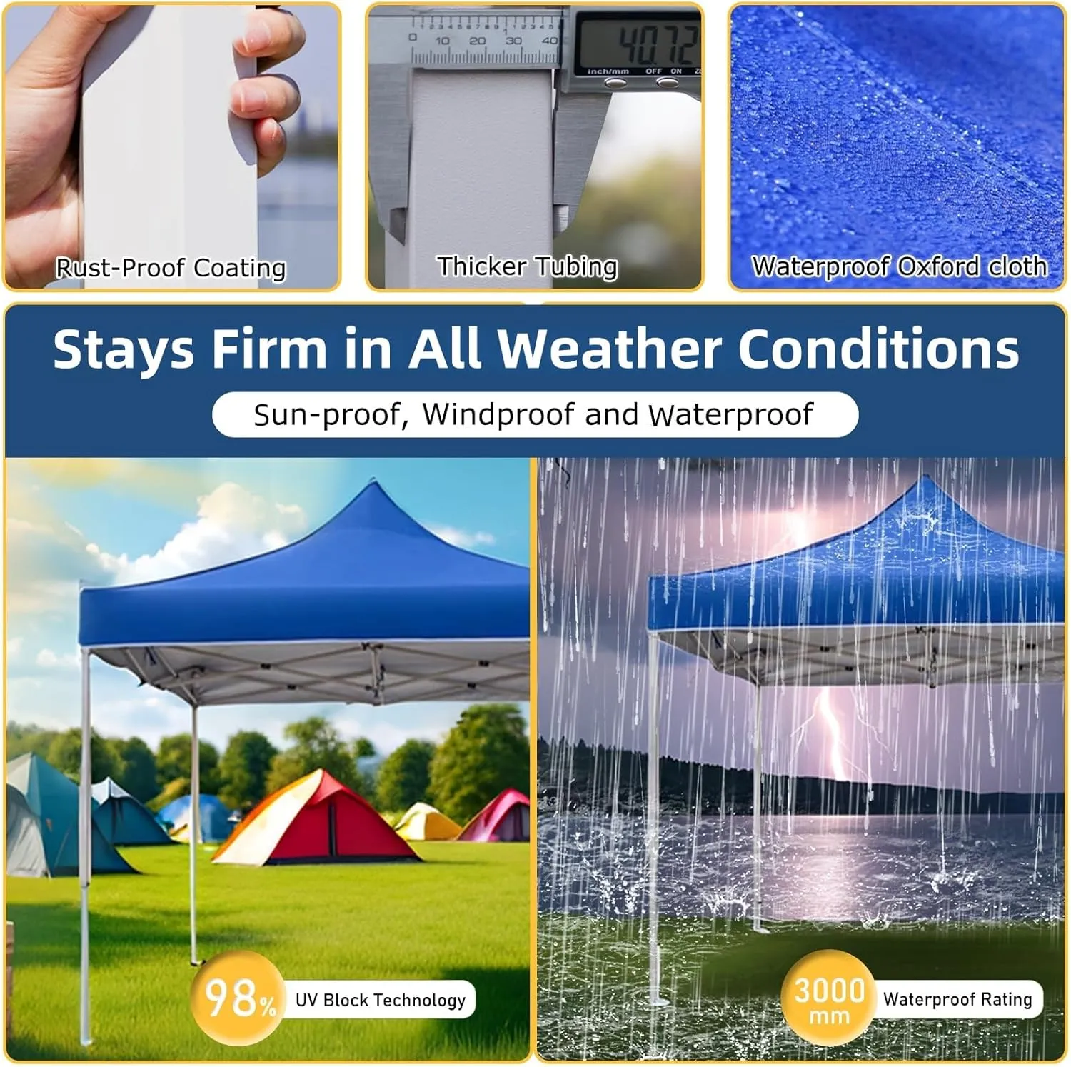 Pop Up Canopy Tent 10 x 10 FT,Instant Setup in 60 Seconds,Windproof Waterproof,Sun Shelter for Beach,Camping,Backyard,Outdoor Events(Portable with Carry Bag) Blue 10 * 20