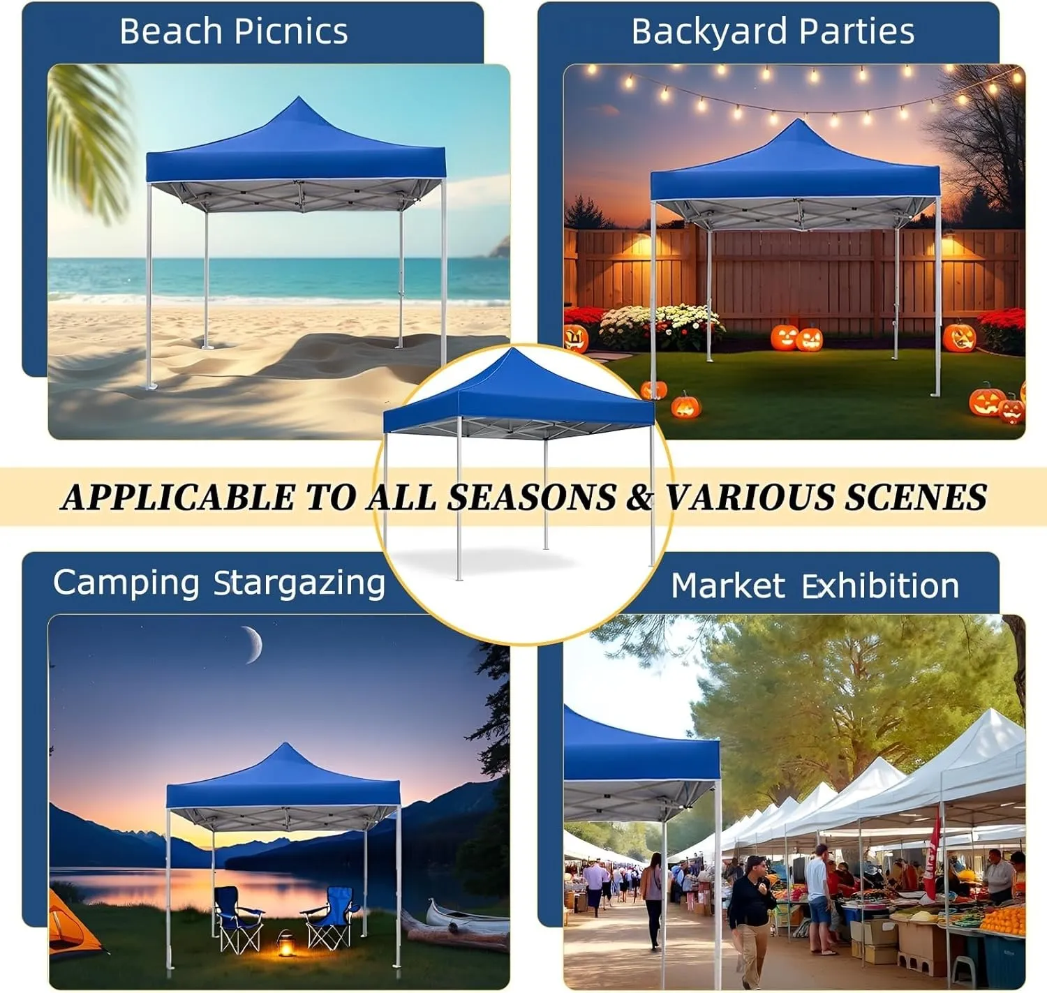 Pop Up Canopy Tent 10 x 10 FT,Instant Setup in 60 Seconds,Windproof Waterproof,Sun Shelter for Beach,Camping,Backyard,Outdoor Events(Portable with Carry Bag) Blue 10 * 20